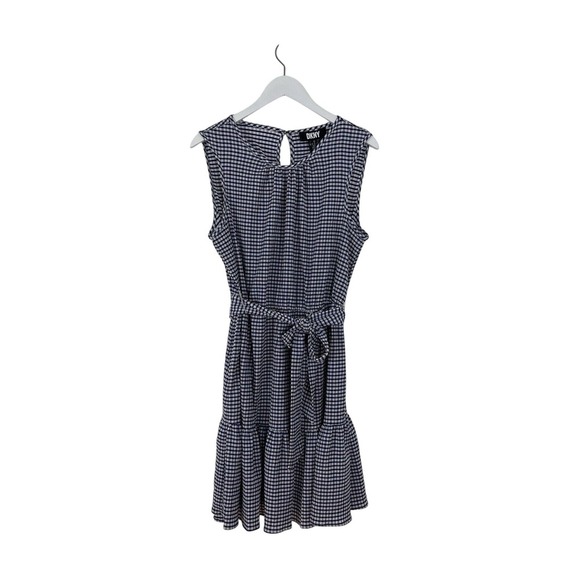 DKNY Navy/Ivory Gingham Seersucker Sleeveless Dress Size 14 NWT - Picture 1 of 2